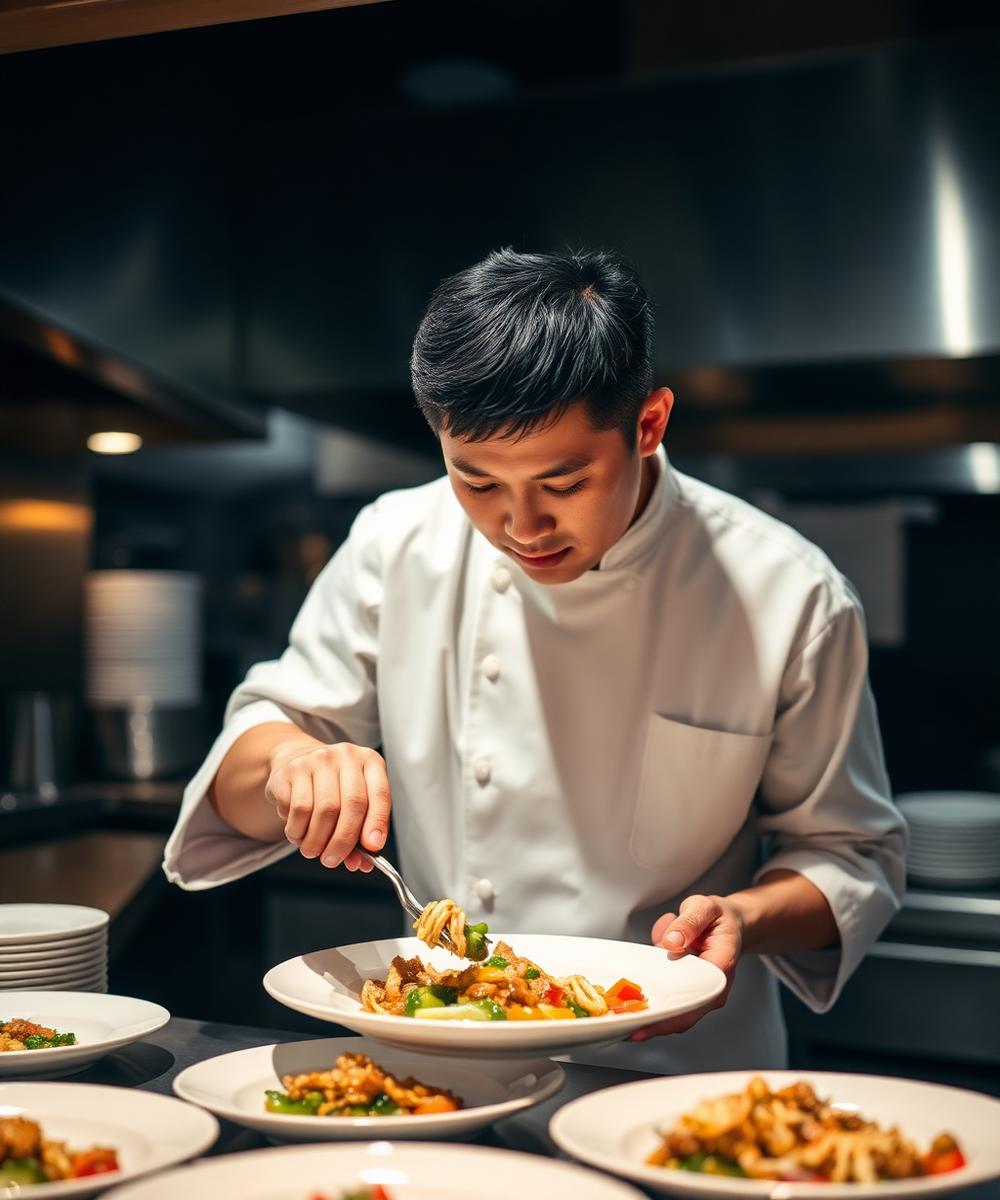 Chef plating a Korean dish at Daon